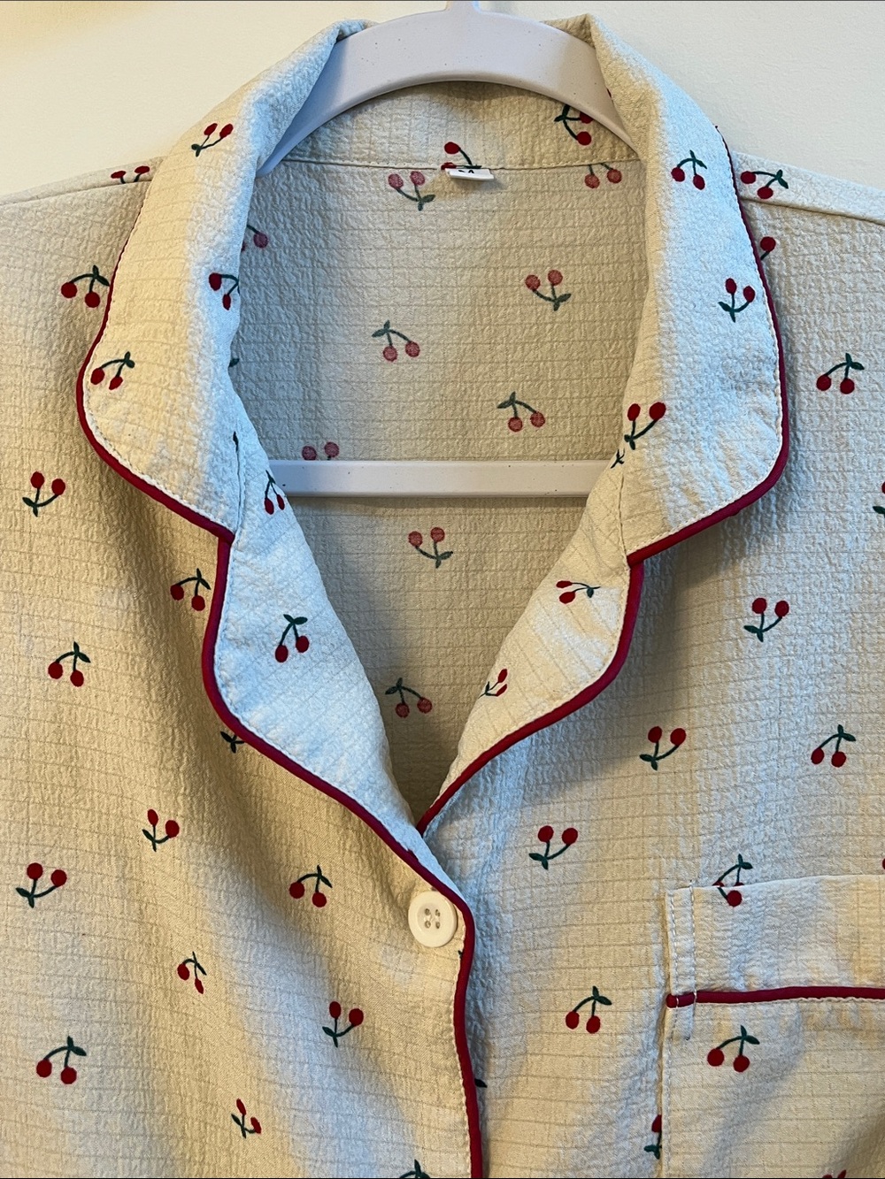 Cherry Print Button Down Shirt Short Sleeve Size M